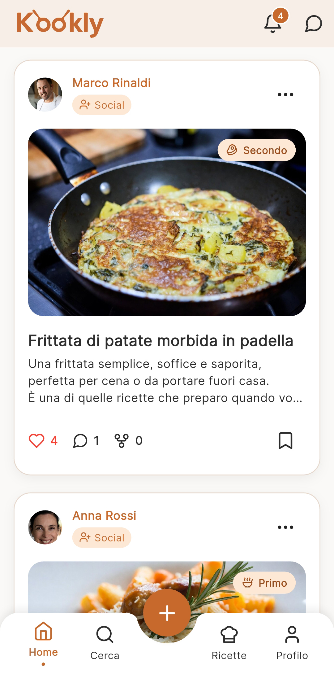 Home feed dell'app Kookly