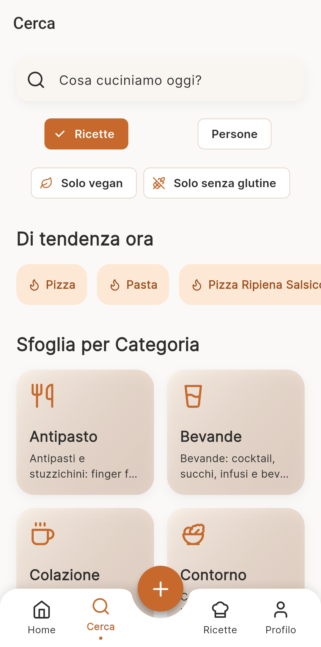 Ricerca ricette e categorie in Kookly