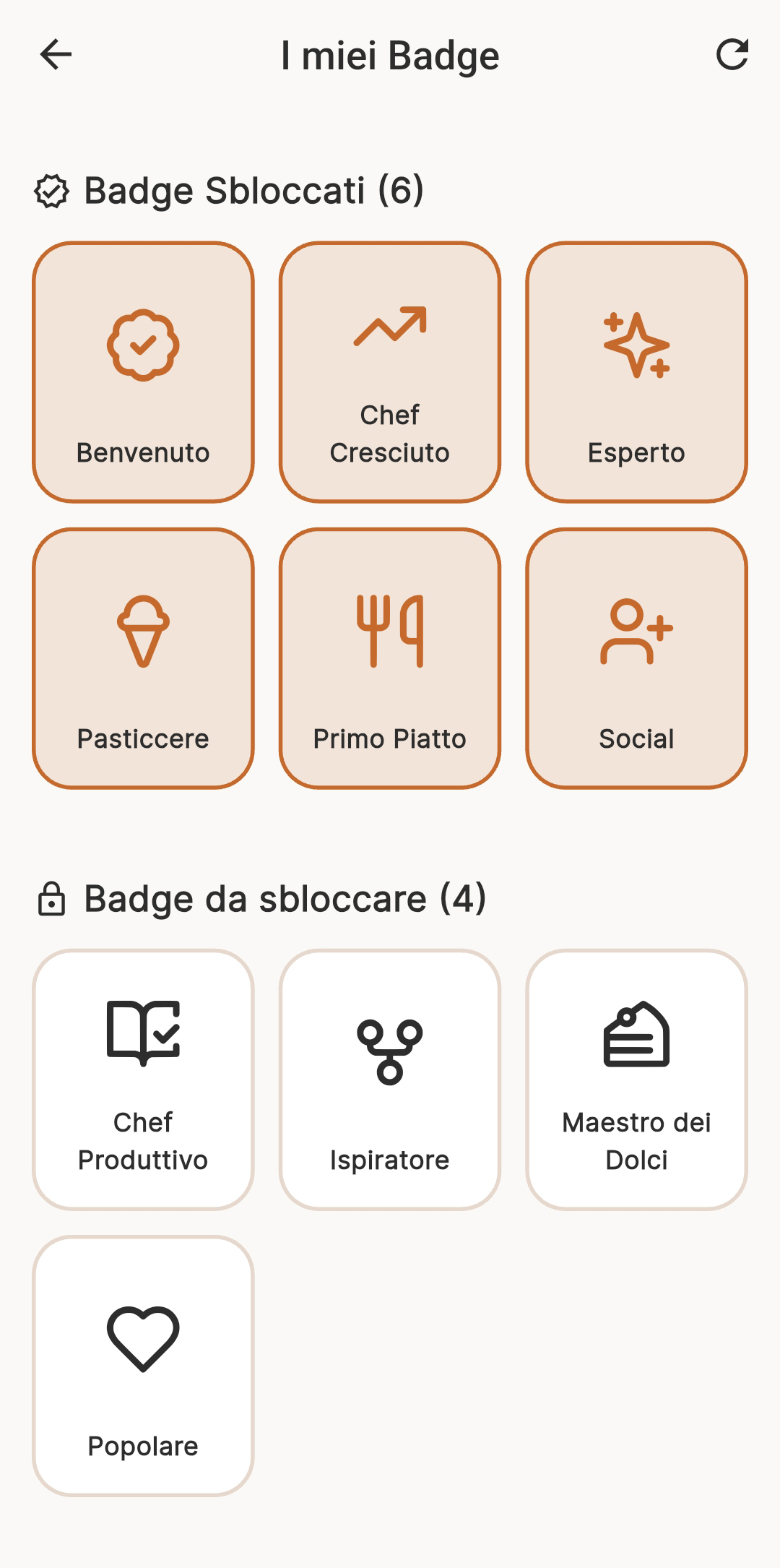 Schermata dei badge sbloccati e da sbloccare